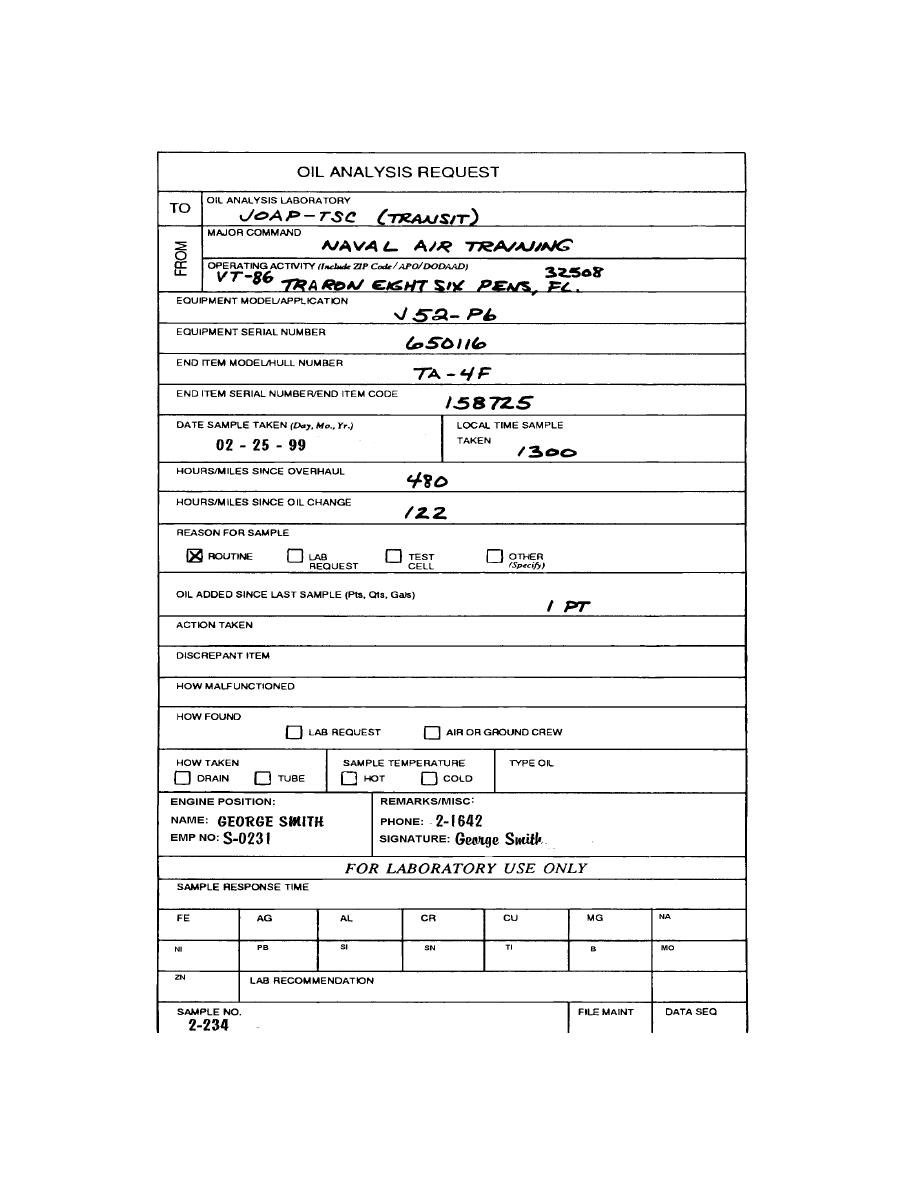 Figure 3 6 Oil Analysis Request DD Form 2026 Routine Sample